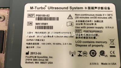 SonoSite M-Turbo Portable Ultrasound Scanner Ref P08189-82 on H-Universal Stand (Powers Up - Memory Card Has Been Removed) * SN WK1RW1 * * Mfd June 2013 * - 6