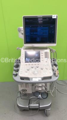 Toshiba Aplio 500 Flat Screen Ultrasound Scanner Software Version AB_V3.00*R007 with 2 x Transducers/Probes (1 x PVT-674BT * Mfd Feb 2015 *and 1 x PLT-704SBT * Mfd Jan 2017 * Probe Head Damage) and Footswitch (Powers Up-110v-Adapter Not Included) * SN W1C