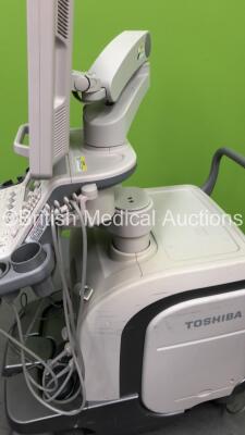 Toshiba Aplio 500 Flat Screen Ultrasound Scanner Software Version AB_V3.00*R007 with 2 x Transducers/Probes (1 x PVT-674BT * Mfd Feb 2015 *and 1 x PLT-704SBT * Mfd Jan 2017 * Probe Head Damage) and Footswitch (Powers Up-110v-Adapter Not Included) * SN W1C - 11
