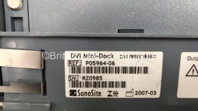 SonoSite MicroMaxx Portable Ultrasound Scanner Ref P07099-05 Boot Version 30.80.304.025 ARM Version 30.80.306.024 with 2 x Transducers/Probes (1 x C60e/5-2 * Mfd March 2011 * and 1 x HFL38/13-6 * Mfd Feb 2007 *) and Footswitch on Mobile Docking System Lit - 10