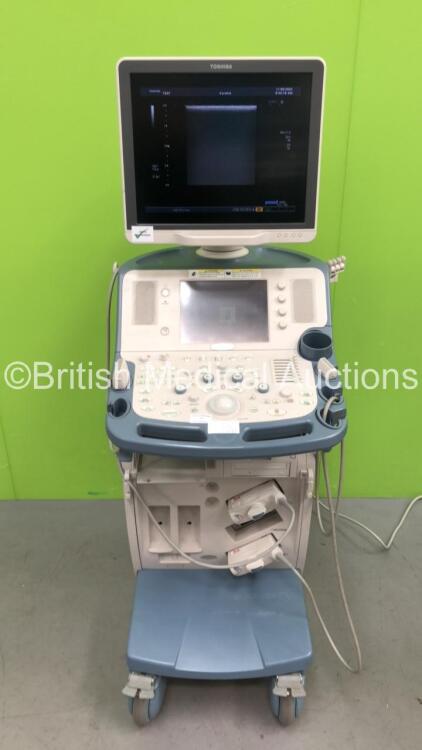 Toshiba Xario XG Flat Screen Ultrasound Scanner Model SSA-680A with 2 x Transducers/Probes (1 x PLT-704SBT * Mfd Jan 2015 * and 1 x PLT-1204BT * Mfd Dec 2010 *) (Powers Up-110v-Adapter Not Included) * SN 99J1124483 * * Mfd Feb 2011 *