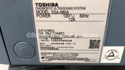 Toshiba Xario XG Flat Screen Ultrasound Scanner Model SSA-680A with 2 x Transducers/Probes (1 x PLT-704SBT * Mfd Jan 2015 * and 1 x PLT-1204BT * Mfd Dec 2010 *) (Powers Up-110v-Adapter Not Included) * SN 99J1124483 * * Mfd Feb 2011 * - 9