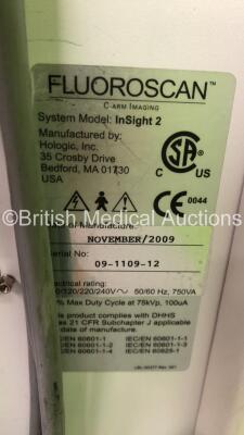 Hologic Fluoroscan InSight 2 Mobile Mini C-Arm with Footswitch (Hard Drive Removed-Slight Cosmetic Damage to Casing-See Photos) *IR577* * SN 09-1109-12 * * Mfd Nov 2009 * - 11