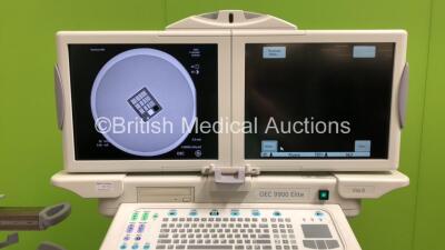 GE OEC 9900 Elite Mobile X-Ray C-Arm with Exposure Hand Switch,VAS 8 Dual Screen Intensifier,Sony Hybrid Graphic Printer UP-990AD and Footswitch (Powers Up with Key - Key Included - Exposure Taken - See Photos - Buttons to Controller Worn) * SN E9-1920 * - 2