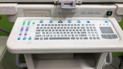 GE OEC 9900 Elite Mobile X-Ray C-Arm with Exposure Hand Switch,VAS 8 Dual Screen Intensifier,Sony Hybrid Graphic Printer UP-990AD and Footswitch (Powers Up with Key - Key Included - Exposure Taken - See Photos - Buttons to Controller Worn) * SN E9-1920 * - 5