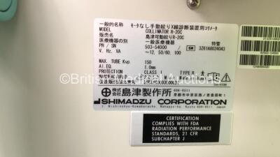 Shimadzu MobileDaRt Evolution Mobile X-Ray on Pallet - Damage to Rear Wheels (Powers Up with Error and Blank Screen - See Pictures) *S/N 41BDDFF25005* **Mfd 05/2012* - 3