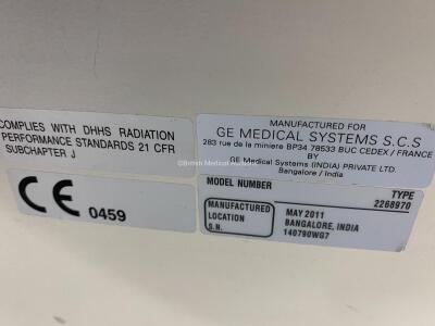 GE Proteus XR/a X-ray Bucky *Mfd - 2011* Includes: Proteus Elevating Table, Overhead Bucky Proteus OTS Assembly, Diagnostic X-ray Wall Stand, Proteus System Cabinet 50KW, Ceiling Rails and GE Operator Console System has been professionally removed; system - 10