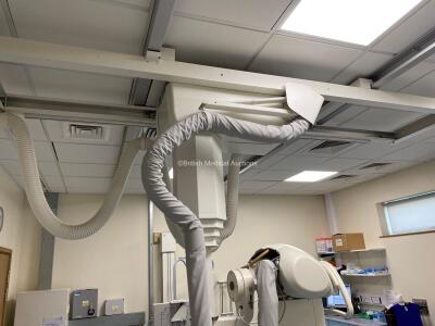 GE Proteus XR/a X-ray Bucky *Mfd - 2011* Includes: Proteus Elevating Table, Overhead Bucky Proteus OTS Assembly, Diagnostic X-ray Wall Stand, Proteus System Cabinet 50KW, Ceiling Rails and GE Operator Console System has been professionally removed; system - 13