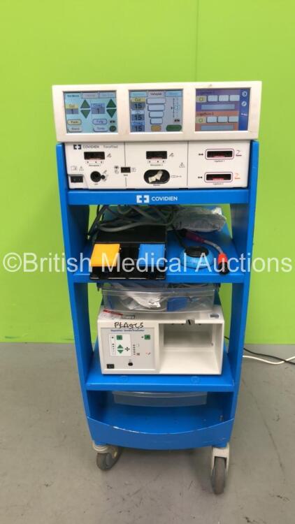 Covidien ForceTriad Electrosurgical /Diathermy Unit Software Version 3.60 *Mfd 2015-04* on Stand with 2 x Footswitches and RapidVac Smoke Evacuator (Powers Up) *SN T5D45817EX*