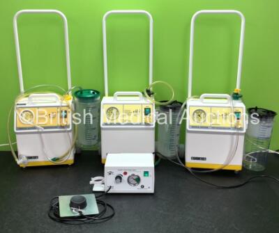 Job Lot Including 3 x Sam 12 Medical Suction Units with Cups (All Power Up) and 1 x Rocket Medical Craft Suction Unit with Footswitch (Powers Up) *SN 09400279 / 0203-0344 / 1114-2236 / 0115-0248*