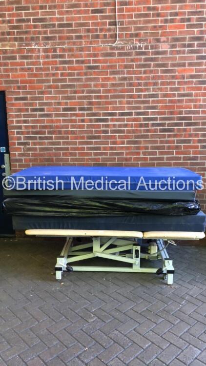 Plinth Co Bariatric Patient Examination Couch with 3 x Hospital Bed Mattresses and 1 x Patient Trolley Mattress (Unable to Test Due to Cut Power Supply)