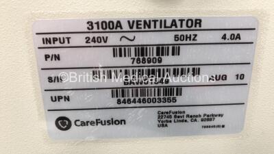 Carefusion SensorMedics 3100A Oscillatory Ventilator with Hoses (Powers Up) * SN BAW01549 * - 4