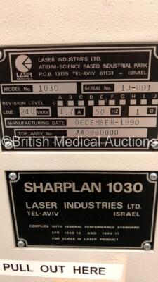 Sharplan 1030 Laser with with Various Accessories (Powers Up with Stock Key - Not Included. 1 x Damaged Wheel) *S/N 13-001* **Mfd 12/1990** - 4