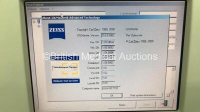 Zeiss IOLMaster 500 Ref 1322--734 Version 5.4.3.0002 with Keyboard, Testeye and Nidek US-1800 Echoscan on Motorized Table (Powers Up) *S/N 1017732* **Mfd 02/2009** LP - 3