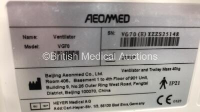 Aeonmed VG70 Ventilator Software Version 2.00, Running Hours 0h 17m with 1 x Hose on Stand with Accessoires *Mfd 07-2020* (Powers Up) - 5