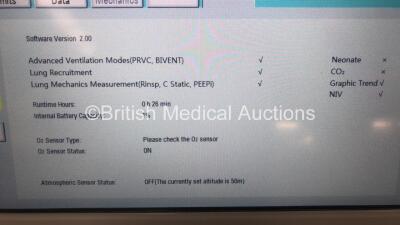 Aeonmed VG70 Ventilator Software Version 2.00, Running Hours 0h 16m with 1 x Hose on Stand with Accessories *Mfd 06-2020* (Powers Up) - 3