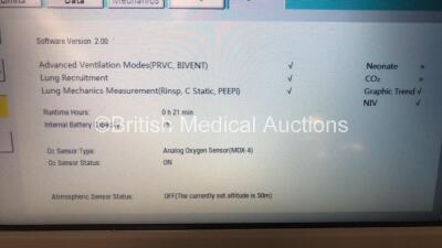 Aeonmed VG70 Ventilator Software Version 2.00, Running Hours 0h 10m with 1 x Hose on Stand with Accessories *Mfd 07-2020* (Powers Up) - 3