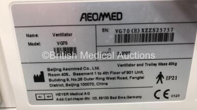 Aeonmed VG70 Ventilator Software Version 2.00, Running Hours 0h 10m with 1 x Hose on Stand with Accessories *Mfd 07-2020* (Powers Up) - 6