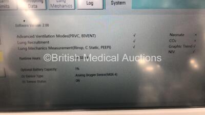 Aeonmed VG70 Ventilator Software Version 2.00, Running Hours 0h 43m with 1 x Hose on Stand with Accessories *Mfd 0-2020* (Powers Up) - 3