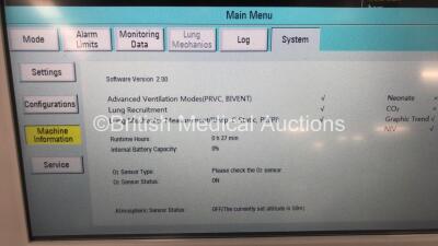 Aeonmed VG70 Ventilator Software Version 2.00, Running Hours 0h 36m with 1 x Hose on Stand with Accessories *Mfd 07-2020* (Powers Up) - 2