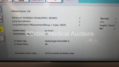 Aeonmed VG70 Ventilator Software Version 2.00, Running Hours 0h 7m with 1 x Hose on Stand with Accessories *Mfd 06-2020* (Powers Up) - 3