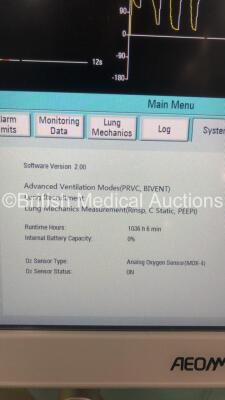 Aeonmed VG70 Ventilator Software Version 2.00, Running Hours 1036h 6m with 1 x Hose on Stand *Mfd 07-2020* (Powers Up) - 9