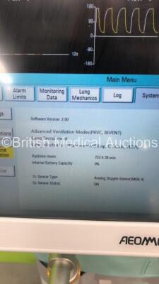 Aeonmed VG70 Ventilator Software Version 2.00, Running Hours 723h 39m with 1 x Hose on Stand *Mfd 07-2020* (Powers Up) - 10