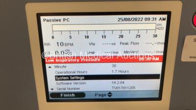 Philips Respironics Trilogy 202 Ventilator on Stand Software Version 14.2.04 - Operating Hours 1.7 with Hose (Powers Up) *Mfd 12/2017 * - 2