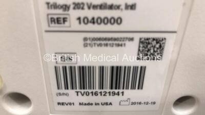 Philips Respironics Trilogy 202 Ventilator on Stand Software Version 14.2.04 - Operating Hours 291.1 with Hose (Powers Up) *Mfd 12/2016 * - 5