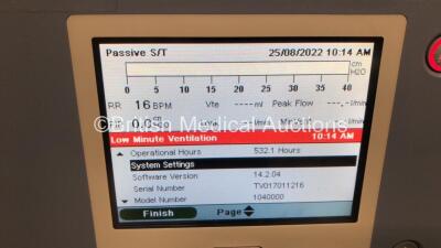 Philips Respironics Trilogy 202 Ventilator on Stand Software Version 14.2.04 - Operating Hours 532.1 with Hose (Powers Up) *Mfd 01/2017 * - 2