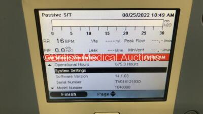 Philips Respironics Trilogy 202 Ventilator on Stand Software Version 14.01.03 - Operating Hours 675.3 with Hose (Powers Up) *Mfd 12/2019* - 2