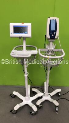 1 x Welch Allyn Spot Vital Signs Monitor on Stand with Power Supply (Some Missing Casing - See Photo) and 1 x Welch Allyn Connex Spot Monitor (Both Power Up)