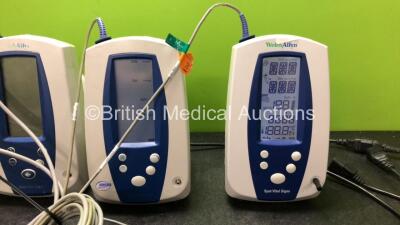 4 x Welch Allyn Spot Vital Signs Monitors with 4 x SpO2 Connection Leads, 2 x SpO2 Finger Sensors and 4 x AC Power Supplies (All Powers Up) - 2