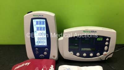 Mixed Lot Including 1 x Welch Allyn 53NOP Patient Monitor with 1 x AC Power Supply (Powers Up) 1 x Welch Allyn Spot Vital Signs Monitor (Powers Up) 2 x BP Cuffs and 2 x Covidien Filac ADA Thermometers (1 Powers Up, 1 No Power) - 2