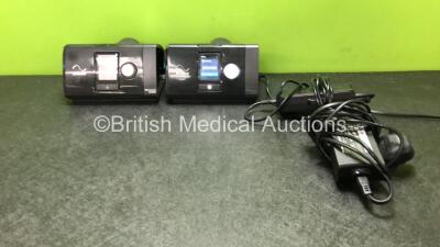 2 x ResMed AirSense 10 Autoset CPAP Units with 2 x AC Power Supplies (Both Power Up with Missing Side Covers-See Photo)