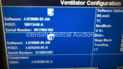 Nellcor Puritan Bennett 840 Ventilator System Software Version 4-070000-85-AN Running Hours 14827 with Hoses (Powers Up) *12059 - 2