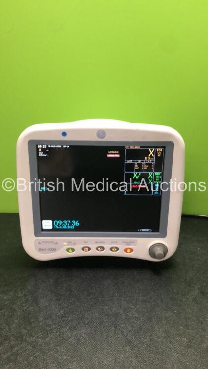 GE Dash 4000 Patient Monitor Including ECG, SpO2, Temp/CO, BP1, BP2, NIBP and CO2 Options (Powers Up) *SN FIDJ1388G*