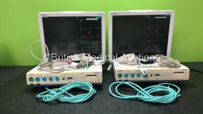 2 x Fukuda Denshi DS-7300 Patient Monitors with 2 x Fukuda Denshi US-700 Modules, 2 x NIBP Hoses, 2 x ECG Connection Leads and 2 x SpO2 Finger Sensors (Both Power Up)