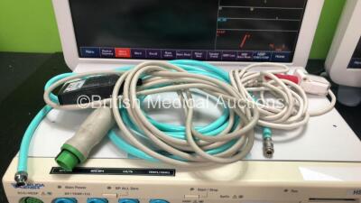 2 x Fukuda Denshi DS-7300 Patient Monitors with 2 x Fukuda Denshi US-700 Modules, 2 x NIBP Hoses, 2 x ECG Connection Leads, 1 x 5 Lead ECG Leads and 2 x SpO2 Finger Sensors (Both Power Up) - 4