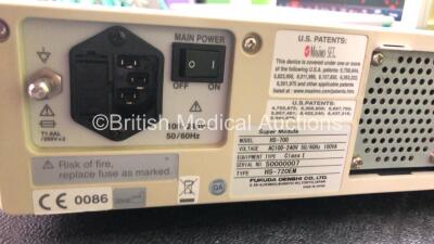 2 x Fukuda Denshi DS-7300 Patient Monitors with 2 x Fukuda Denshi US-700 Modules, 2 x NIBP Hoses, 2 x ECG Connection Leads, 1 x 5 Lead ECG Leads and 2 x SpO2 Finger Sensors (Both Power Up) - 5