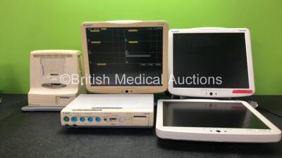 Job Lot Including 2 x Fukuda Denshi DS-7680W Patient Monitors (Both Power Up, 1 Power, 1 No Power) 1 x Fukuda Denshi HS-700 Module (Powers Up) 1 x Fukuda Denshi DS-7600 Central Monitor (No Power) 1 x Fukuda Denshi DS-7300 Screen (Untested)