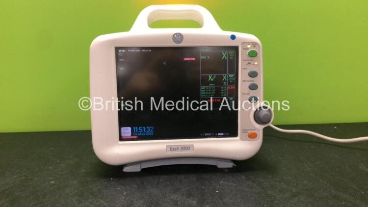 GE Dash 3000 Patient Monitor Including ECG, SpO2, NBP, CO2, BP1/3, BP2/4 and Temp/CO Options (Powers Up) *SN SD009389340GA*