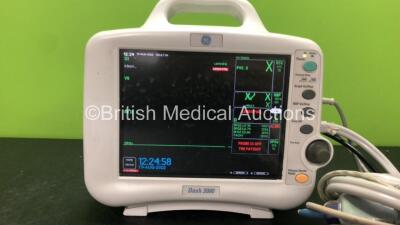 GE Dash 3000 Patient Monitor Including ECG, SpO2, NBP, CO2, BP1/3, BP2/4 and Temp/CO Options with 1 x SpO2 Finger Sensor, 1 x ECG Connection Lead, 1 x NIBP Hose and 1 x BP Cuff (Powers Up) *SN DSH05358755GA* - 2