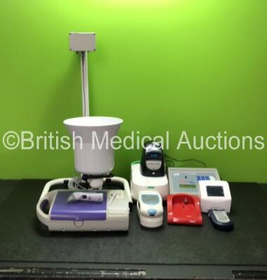 Mixed Lot Including 1 x MediWatch Urodyn+ Bladder Scanner, 1 x Mediwatch Flow Transducer or Stand with Container, 1 x Roche CoaguChek XS Plus with Docking Station, 1 x HemoCue Docking Station, 1 x Actim 1ngeni Digital Qualitative Immunochromatographic Pre