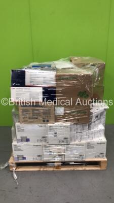 Large Quantity of Consumables on Pallet Including Unigloves (Various Sizes) BD ChloraPrep 10.5 Applicators and Barrier Surgical Gowns