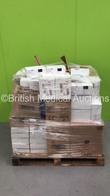 Large Quantity of Consumables on Pallet Including Carefeed Feeding Tubes, Attends Midi Slipper Pan Liners and Bellovac Closed System Suction Drainage Sets