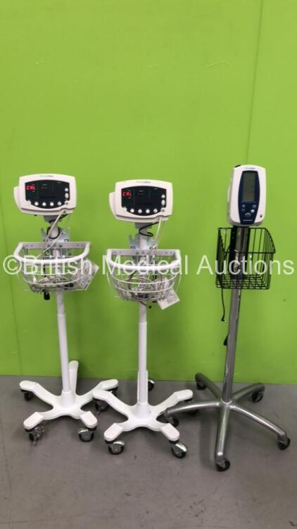 2 x Welch Allyn 53N00 Vital Signs Monitor on Stands and 1 x Welch Allyn Vital Signs Monitor on Stand (All Power Up)