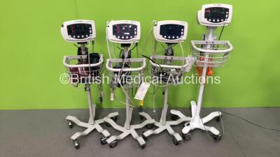 4 x Welch Allyn 53NTO Patient Monitors on Stands with 2 x SpO2 Leads / Sensors (All Power Up) *JA115250 / JA057786 / JA057811 / JA091661*