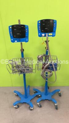 2 x GE Carescape V100 Dinamap Monitors on Stands (No Power Supplies - Unable to Power Test)