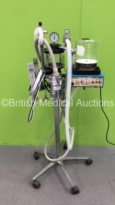 Hallowell EMC Ventilator Model 2002IE on Stand with Minerve Isoflurane Vaporizer, Bellows, Absorber and Hoses (Powers Up)